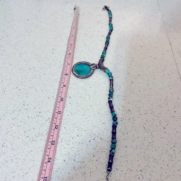 Turquoise & silver tone beach boho necklace w extender clasp - Picture 5 of 9